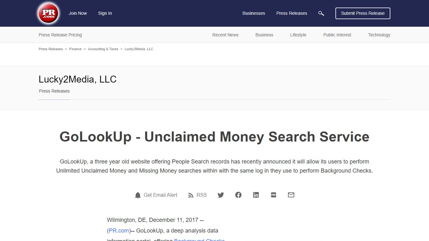 GoLookUp - Unclaimed Money Search Service - PR.com