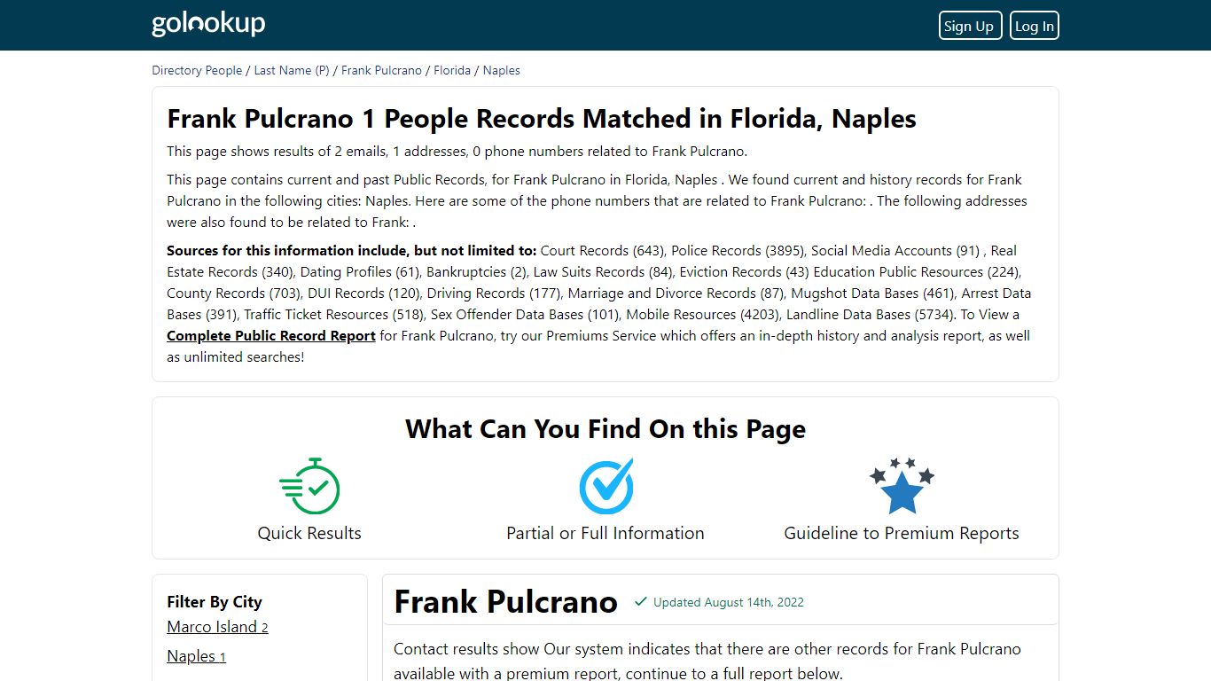 Frank Pulcrano 1 People Records Matched in Florida, Naples - golookup.com